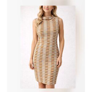 Jude Connally Dress Womens Large Orange Geometric Sheath Knee Length USA